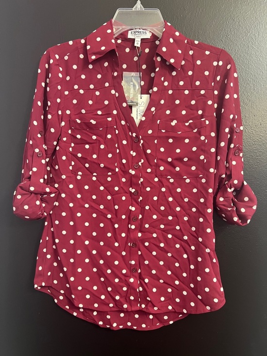 Express Tops - EXPRESS Portofino Burgundy Polka Dot Button-Down Shirt